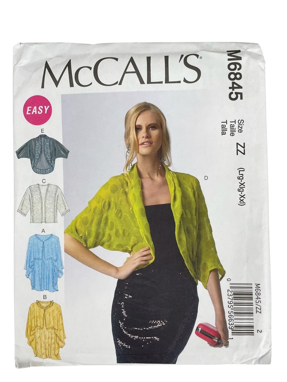 McCalls Pattern 6845 Misses Wraps Jackets 5 Styles OOP Easy L XL XXL Plus Uncut